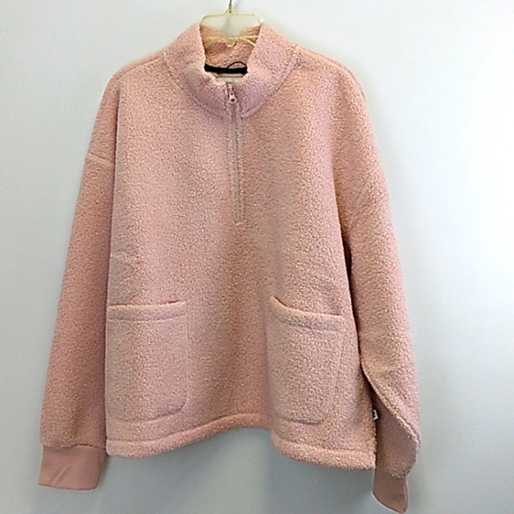 Free Assembly Women's Half Zip‎ Faux Sherpa Sweatshirt Pullover Heavy